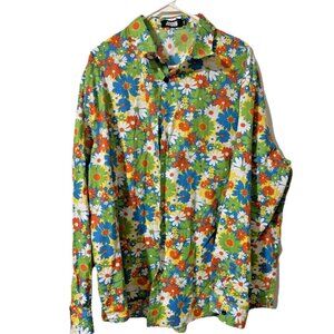 Jogal Green floral Long Sleeve Button Down Shirt Size 3XL